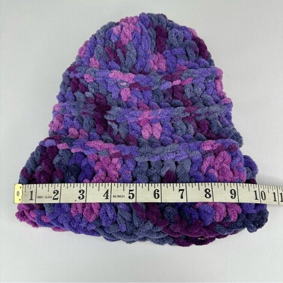 Handmade New Purple‎ and Pink Chenille Slouchy Knit Winter Beanie Med/Large - Picture 12 of 12